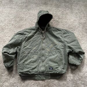 Vintage Walls Work Wear Canvas Jacket Men’s 2XL Hooded Full Zip Lined Green